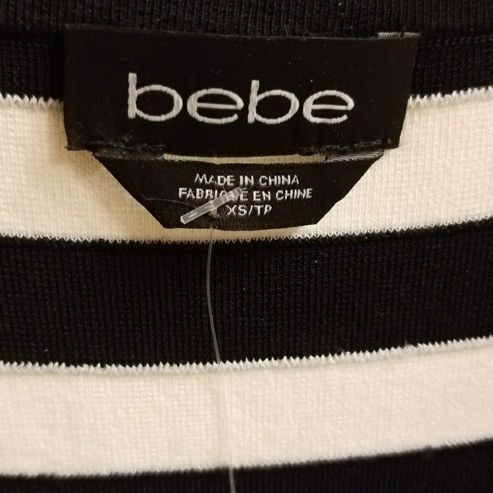 **SOLD** BEBE Black & White Striped Bandage Dress - Picture 2 of 3
